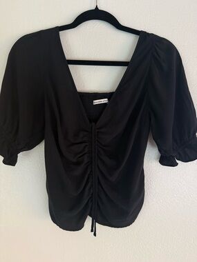 Abercrombie & Fitch Black Ruched V-Neck Puff Sleeve Top